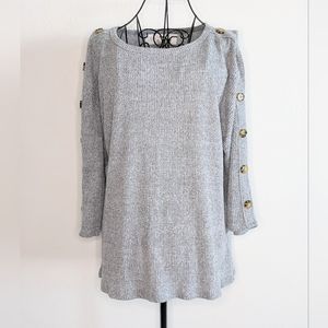 French Laundry Women's Gray Button Detail 3/4 Sleeve Top M
